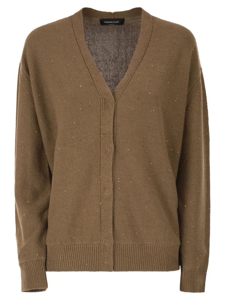 Fabiana Filippi Reversible Cotton And Linen Cardigan With Sequins And Tulle