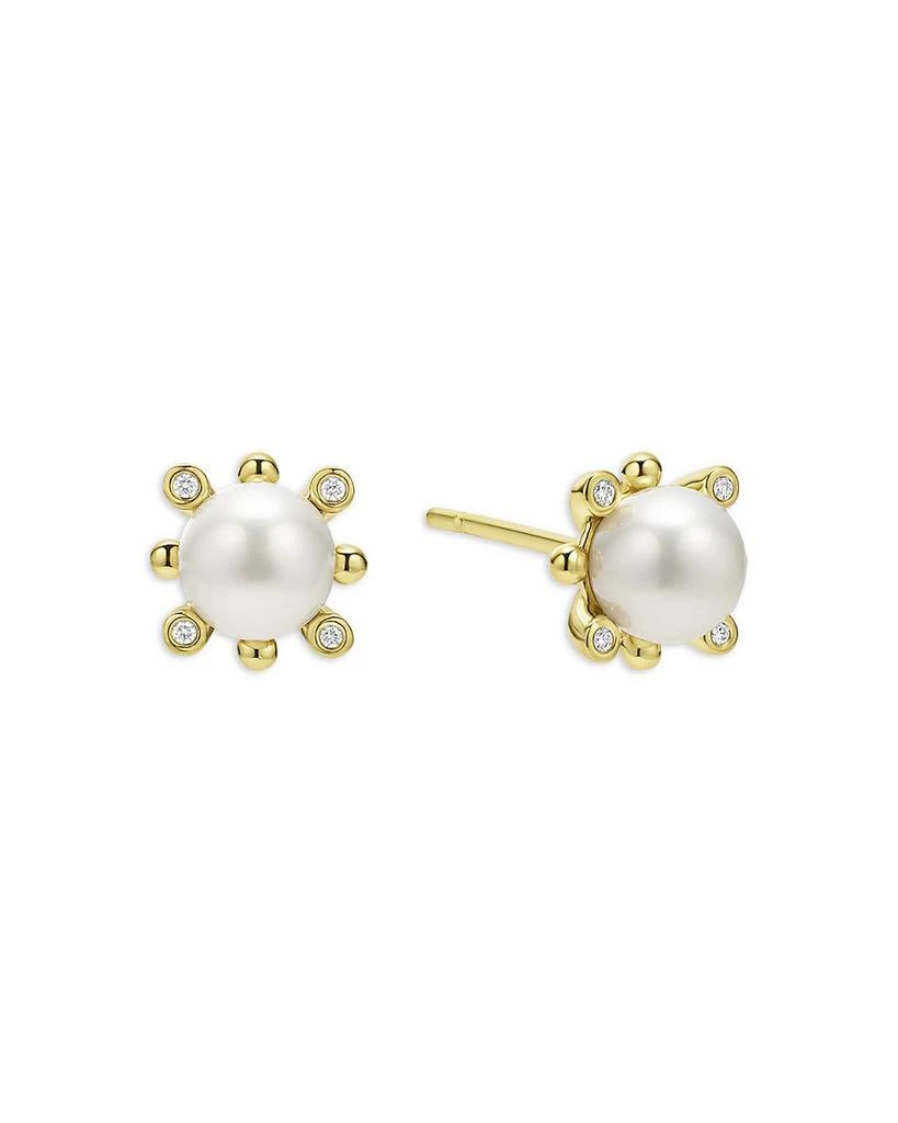 LAGOS 18K Yellow Gold Luna Cultured Pearl & Diamond Fleur Stud Earrings 1