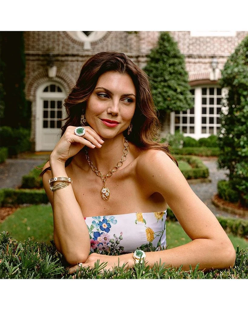 Capucine De Wulf Villandry Mixed Stone Frog On Flower Cuff Bracelet in 18K Gold Plated 2