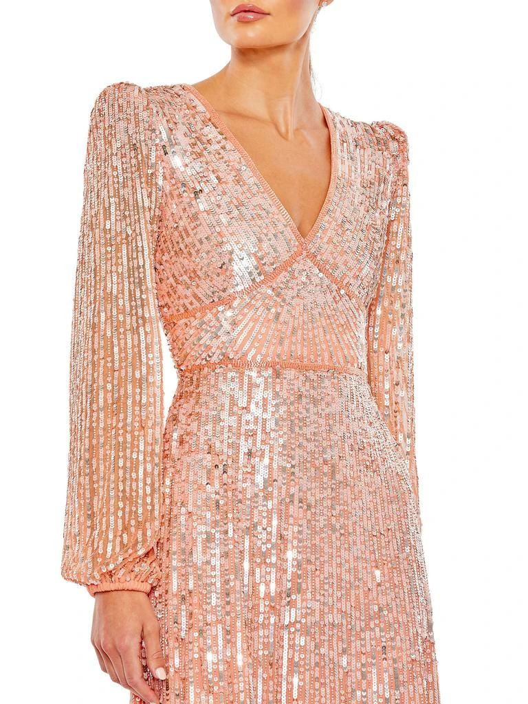 Mac Duggal - Pink V Neck Empire Waist Puff Shoulder Sequin Embellished Gown - Peach / US 18