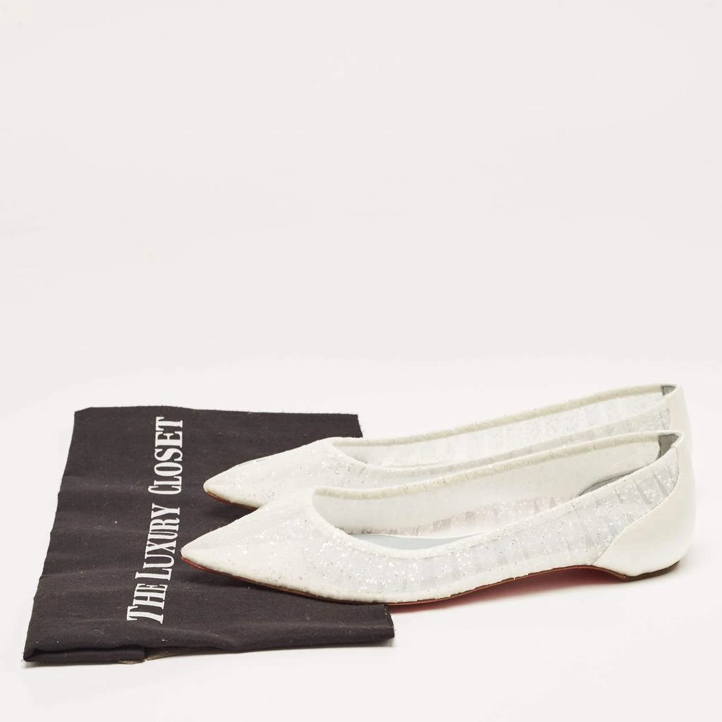 Christian Louboutin Christian Louboutin White Glitter Tulle Fabric and Satin Kate Ballet Flats Size 36.5 9