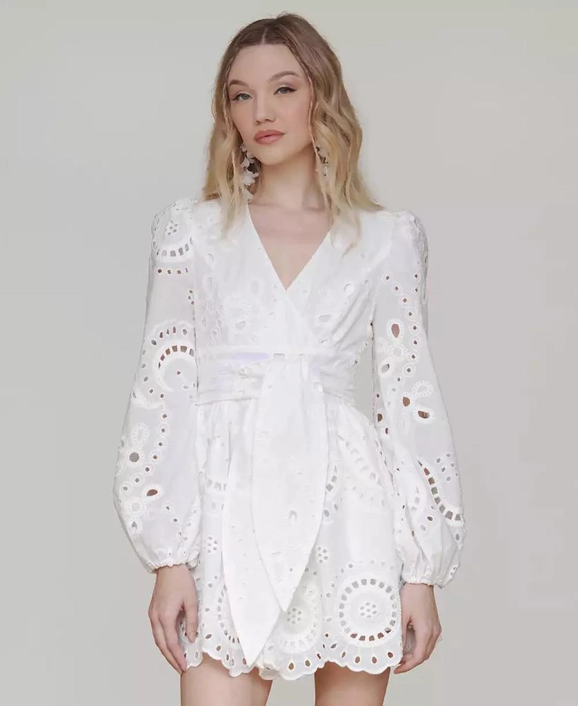 Avec Les Filles Women's Cotton Eyelet Long-Sleeve Romper 4