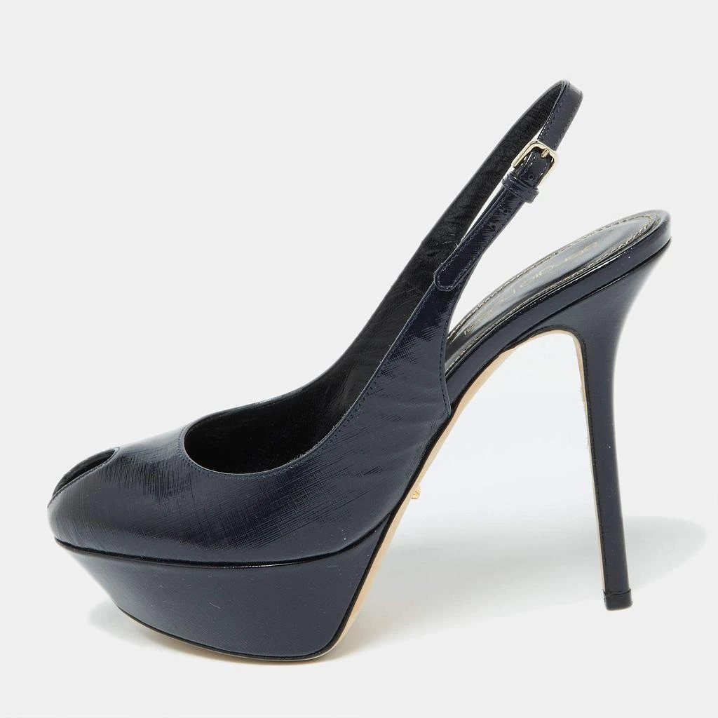 Sergio Rossi Sergio Rossi Blue Patent Leather Peep Toe Slingback Pumps Size 37 1
