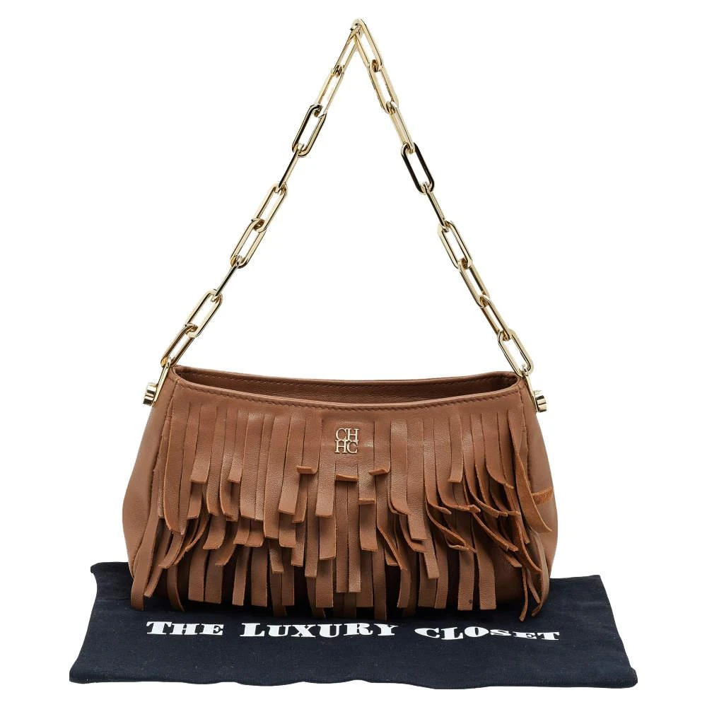 Carolina Herrera Carolina Hererra Brown Leather Fringe Chain Shoulder Bag 9