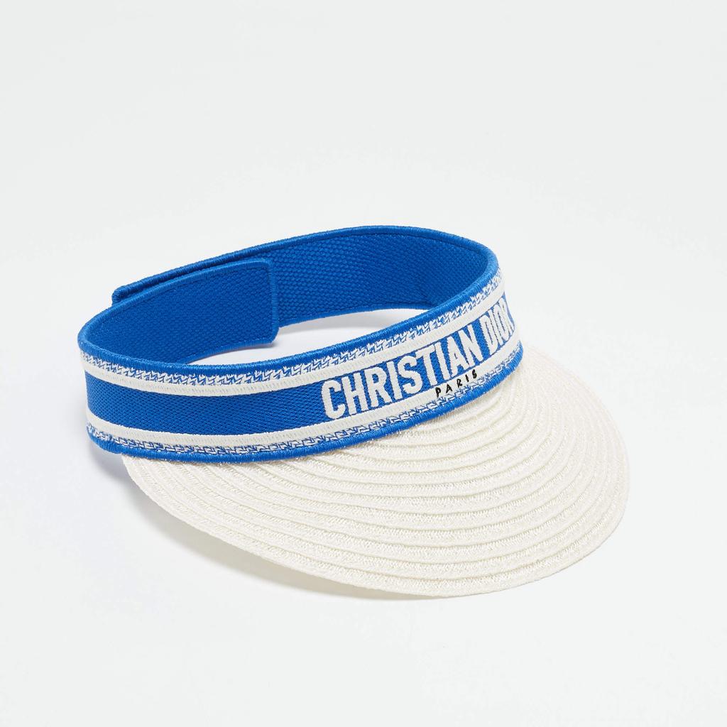 Dior Christian Dior Blue/White Logo Embroidered Straw D-Ocean Visor