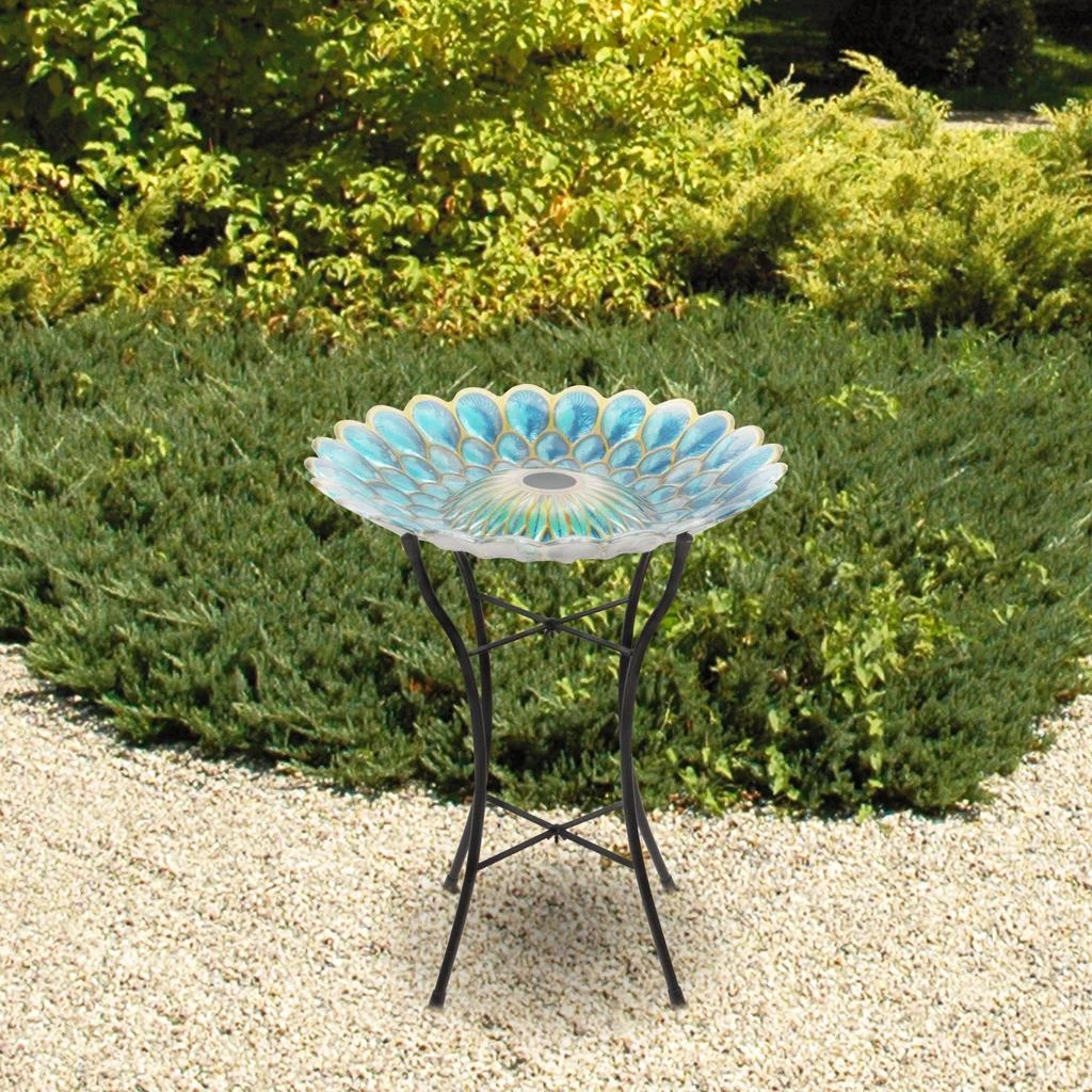 Teamson Home 18" Outdoor Solar Glass Flower Mosaic Birdbath with LED Lights and Stand 2