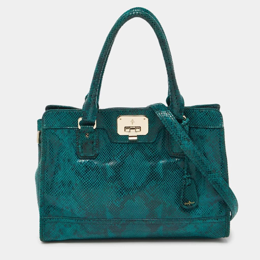 Cole Haan Cole Haan Green Snakeskin Embossed Leather Tote 1