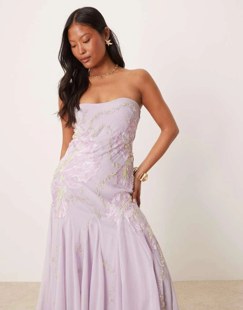 ASOS ASOS DESIGN Petite bandeau floral embellished maxi dress in lavender 3