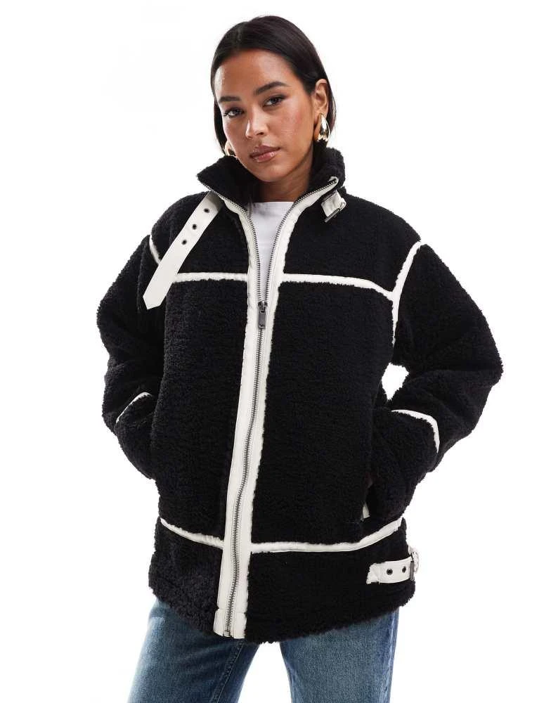 Miss Selfridge Miss Selfridge borg aviator jacket in black 3