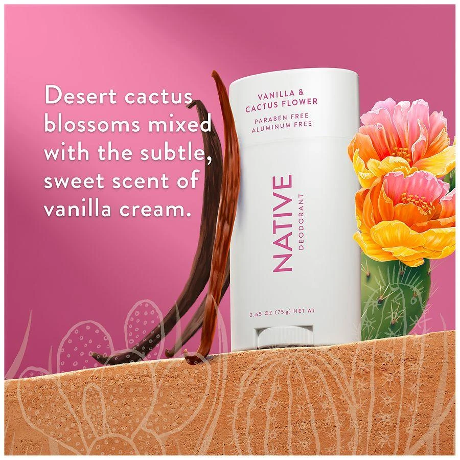 Native Aluminum-Free, 72Hr, Solid Stick Deodorant for Women Vanilla 
Cactus Flower 5
