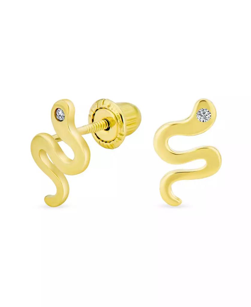 Bling Jewelry Minimalist Tiny Mini CZ Accent Garden Reptile Serpent Snake Stud Earrings 14K Yellow Gold Safety Clutch Screw back