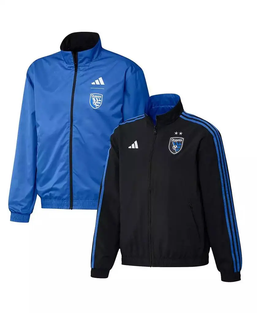 Adidas Men's Black and Blue San Jose Earthquakes 2023 On-Field Anthem Full-Zip Reversible Team Jacket