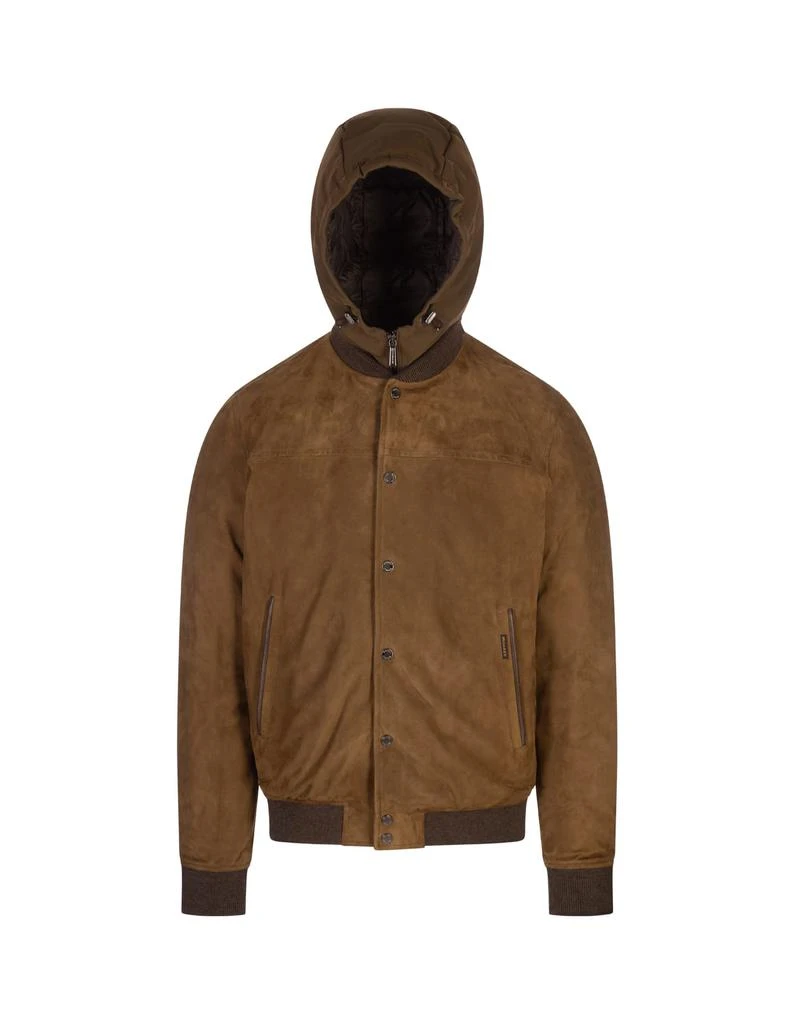 MOORER Callum College Bomber Jacket In Tobacco Suede 1