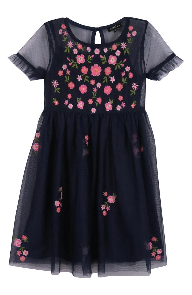 Zunie Kids' Embroidered Mesh Dress