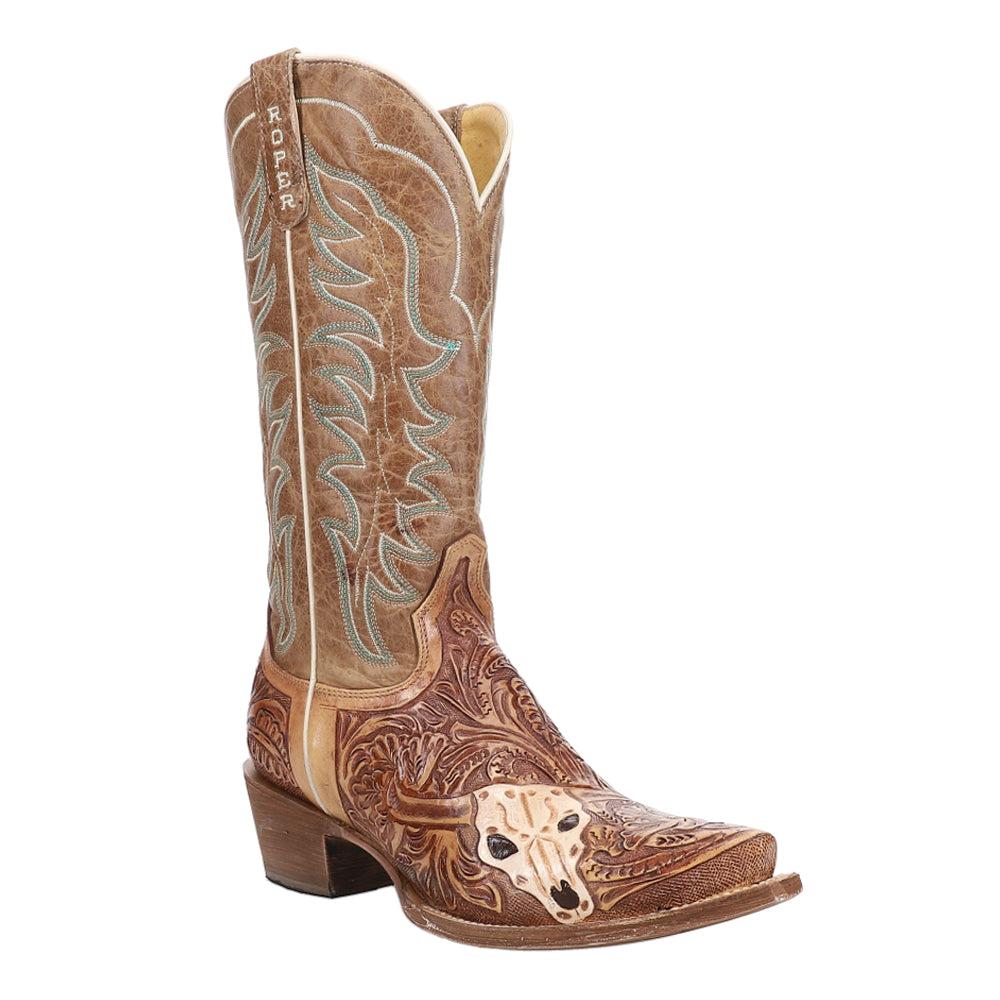 Roper Cattle Cate Handtooled Embroidered Snip Toe Cowboy Boots
