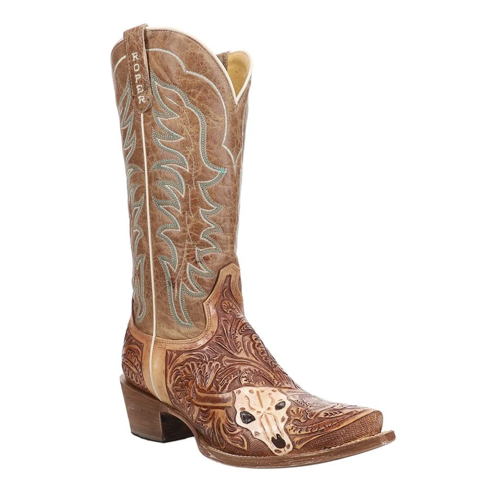 Roper Cattle Cate Handtooled Embroidered Snip Toe Cowboy Boots 2