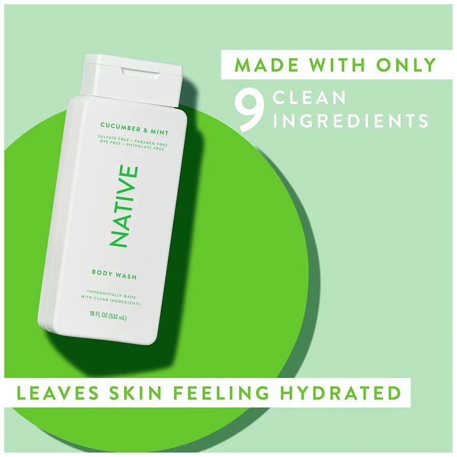 Native Body Wash, Sulfate Free, for Women and Men Cucumber & Mint 7