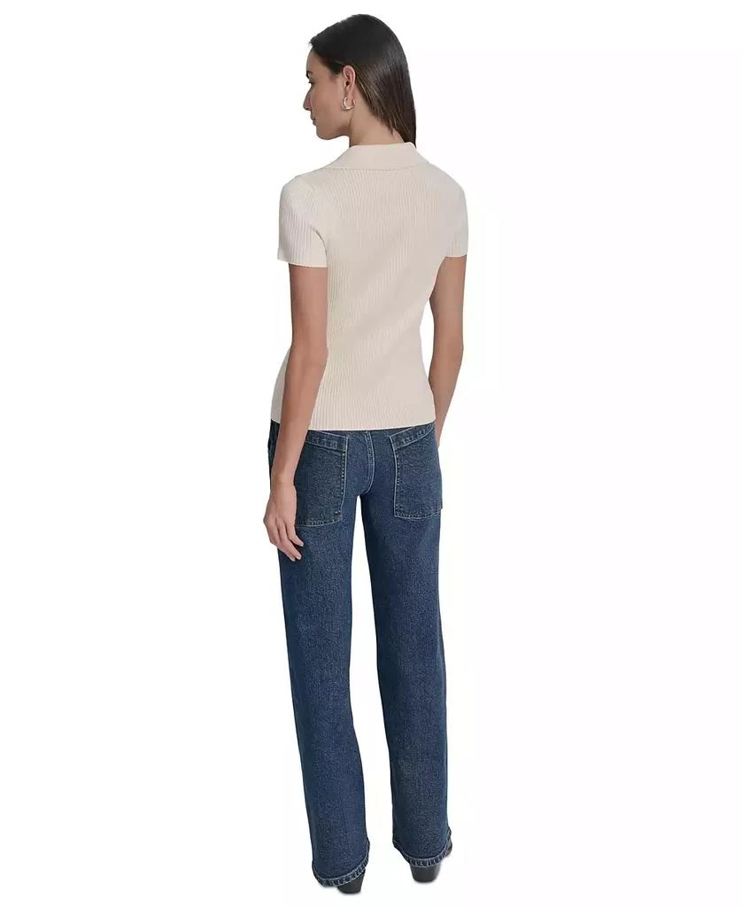 DKNY Womens Ribbed V-Neck Polo Sweater 6