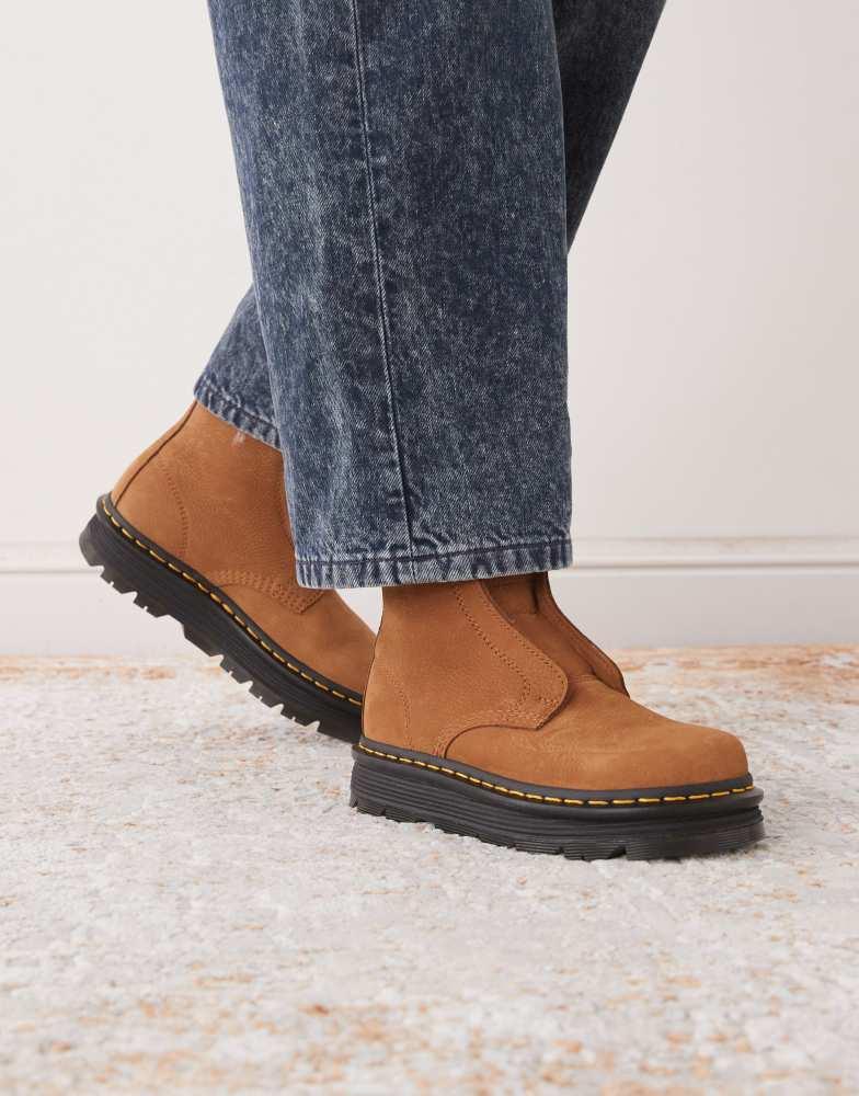 Dr Martens ZebZag laceless boot in desert brown milled nubuck – On