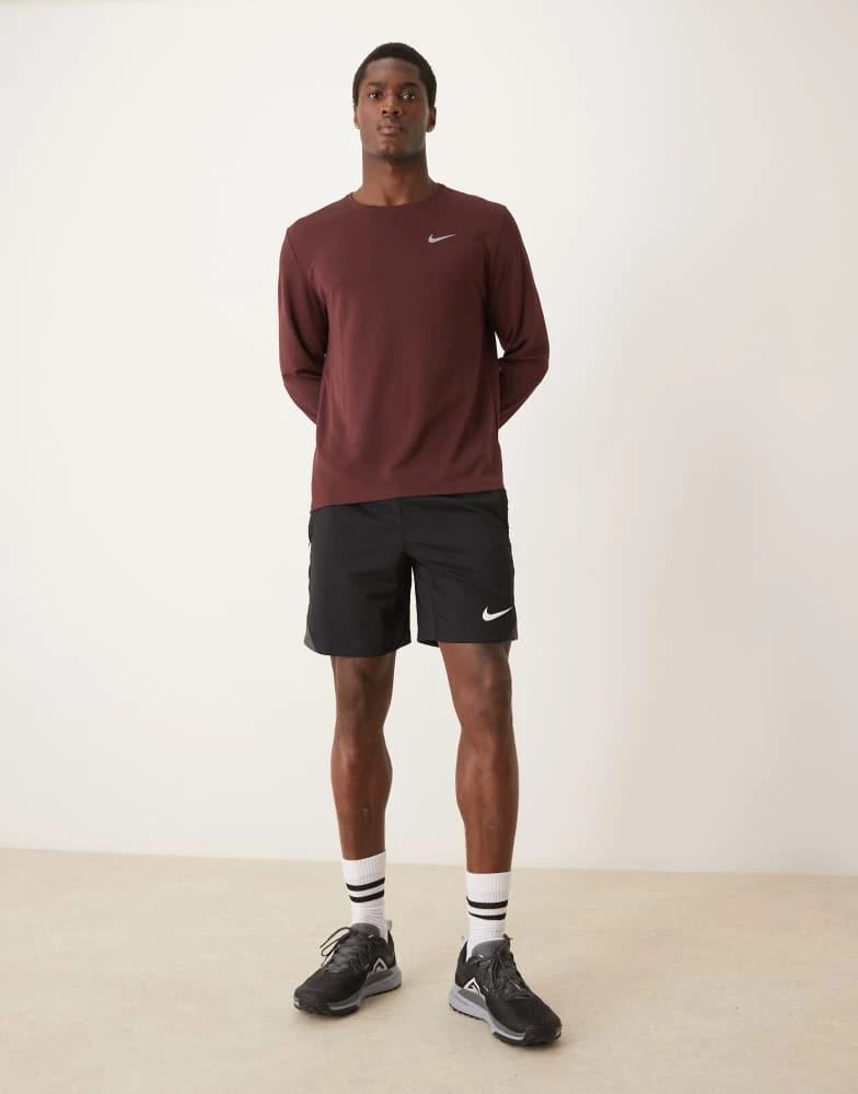 NIKE Nike Running Miler Dri-FIT long sleeve t-shirt in burgundy 3