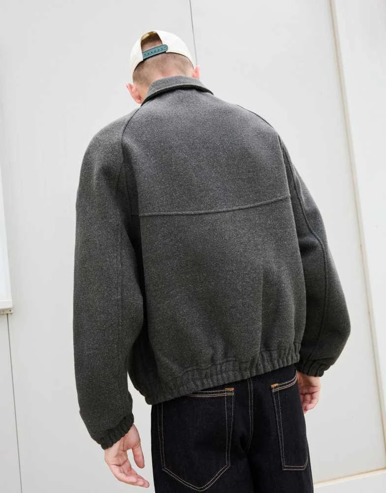 Bershka Bershka Synthetic wool trucker jacket in light grey 3