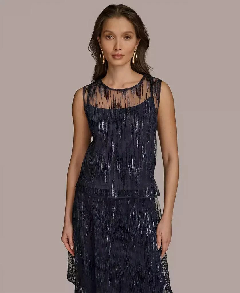 Donna Karan Women's Sequin Embellished Mesh Sleeveless Top 1