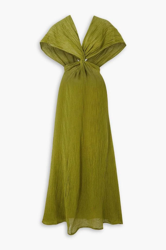 SAVANNAH MORROW Fiori twist-front cutout linen and cotton-blend gauze maxi dress 1