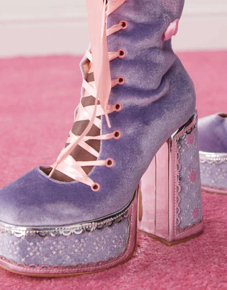 Koi Footwear Koi Guiltless Ghost Lace Up Platform Long Boots - Lilac 3