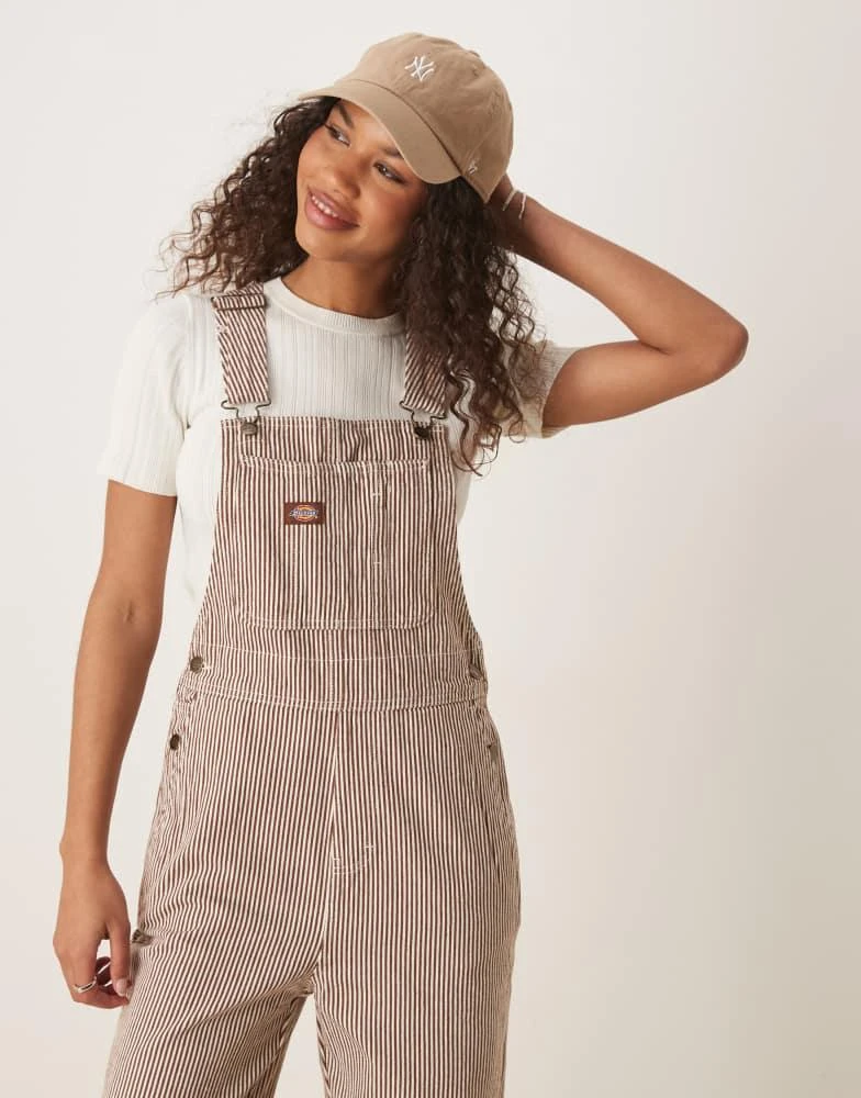 DICKIES Dickies classic hickory stripe denim dungarees in cappuccino brown 1