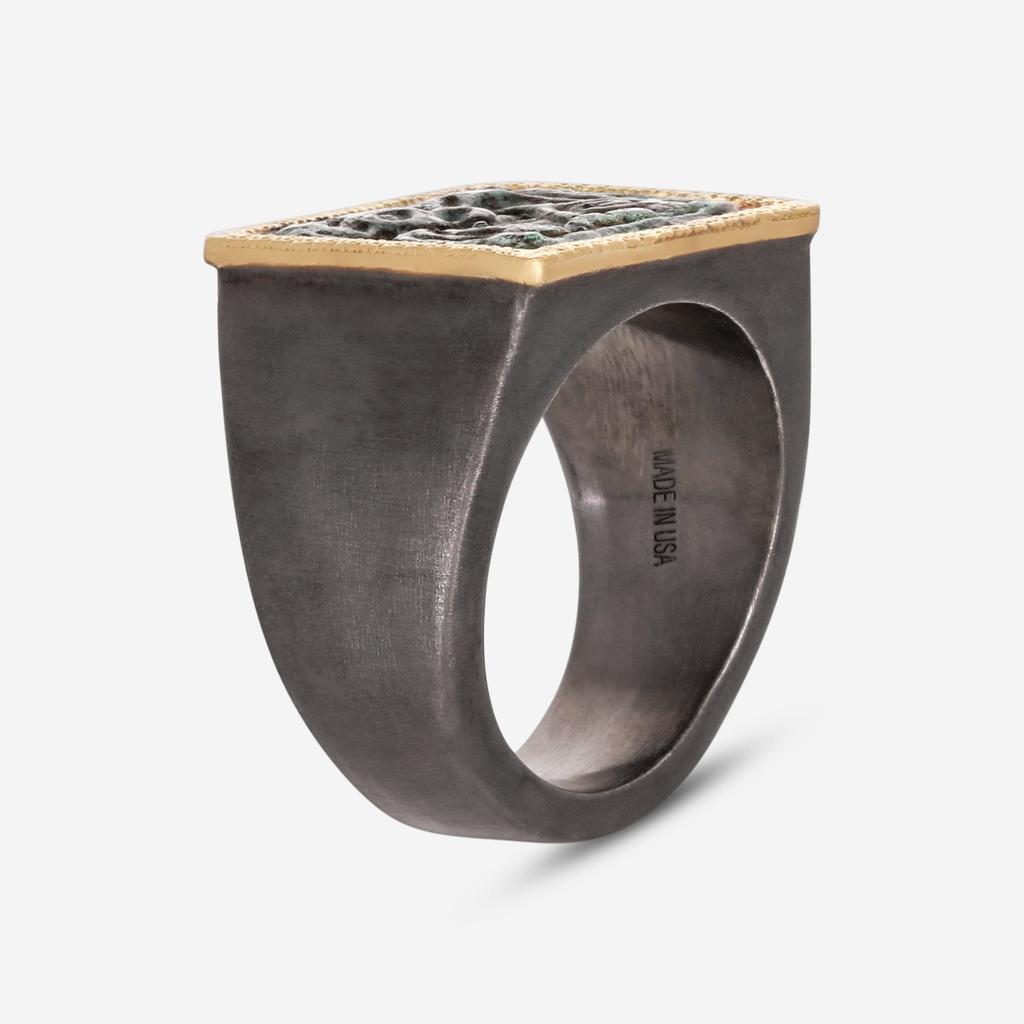 Armenta Armenta Romero 18K Yellow Gold & Blackened Sterling Silver Green Patina Cocktail Ring Sz. 6 19041