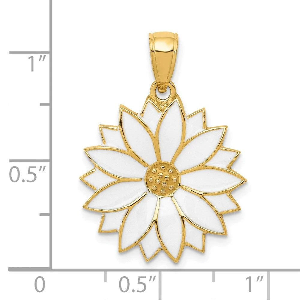 Diamond2Deal 14k Yellow Gold Enameled White Daisy Flower Pendant 4