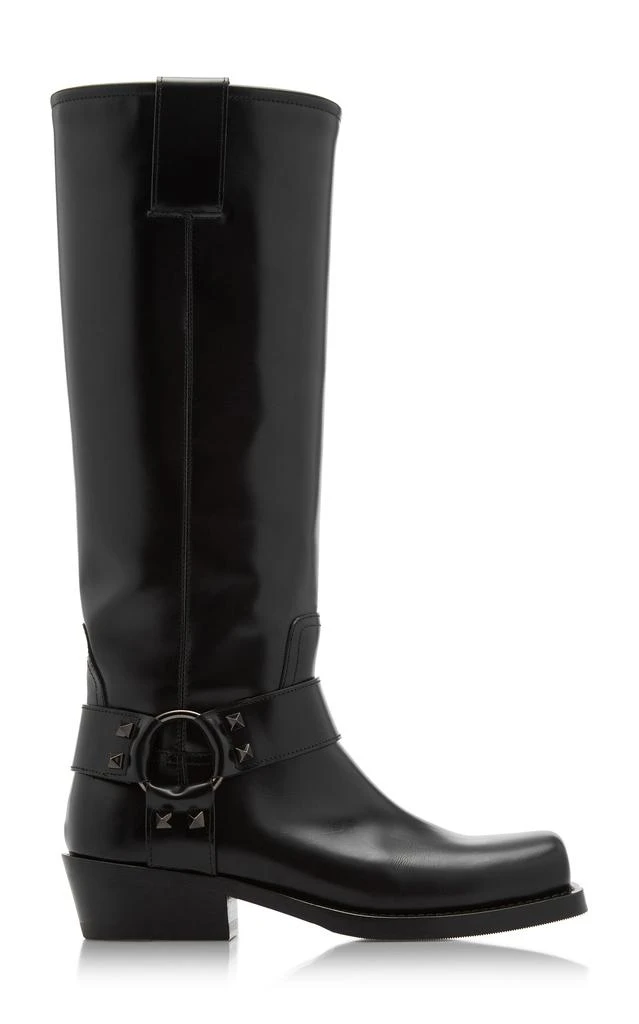 Valentino Valentino Garavani - Rockstud Biker Leather Knee Boots - Black - IT 37 - Moda Operandi 1