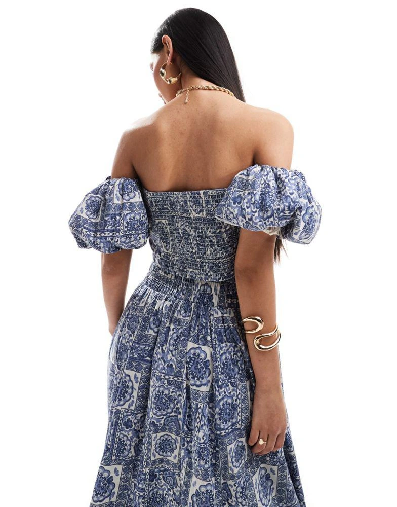 Abercrombie & Fitch co-ord puff sleeve top in blue tile print  On Sale Now  with Up to 45% Off | Discover Exclusive Deals & Savings at BeyondStyle   Authentic Abercrombie &