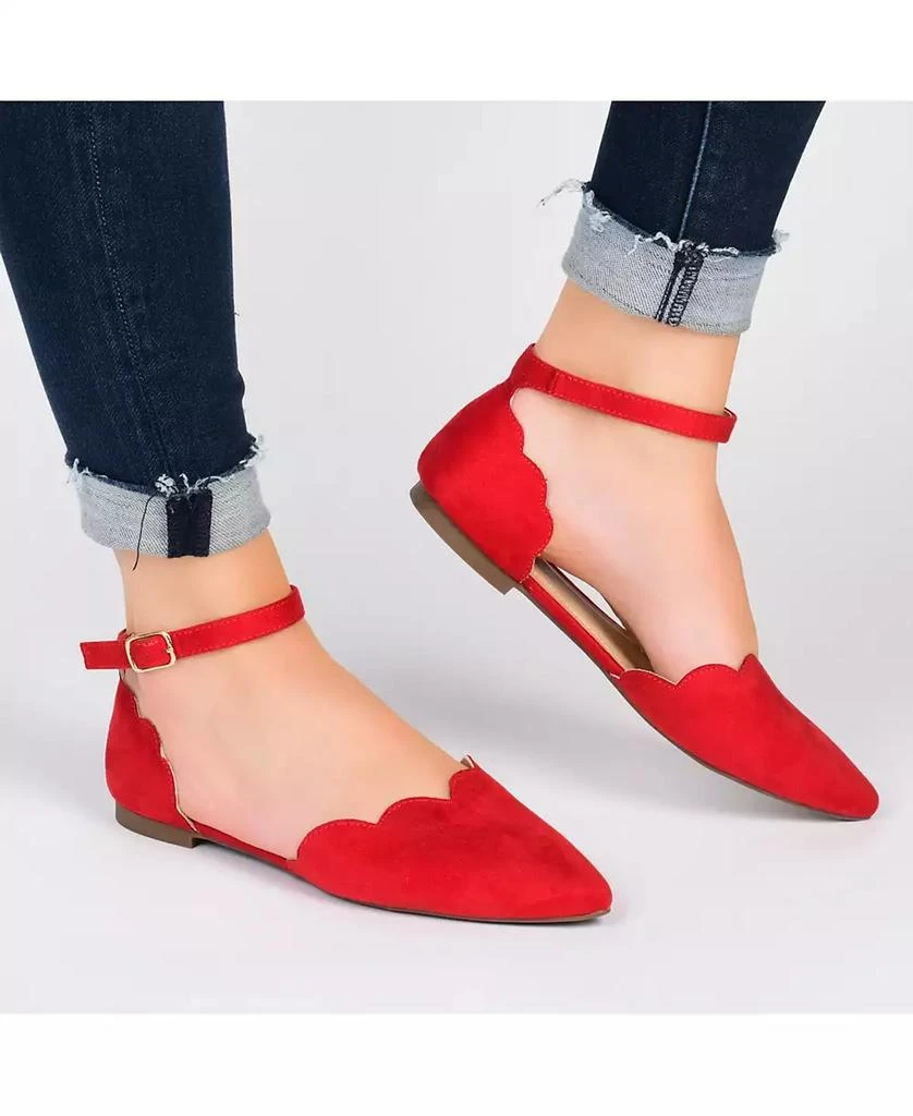 Journee Collection Women's Lana Scalloped Edge Ankle Strap Flats 7