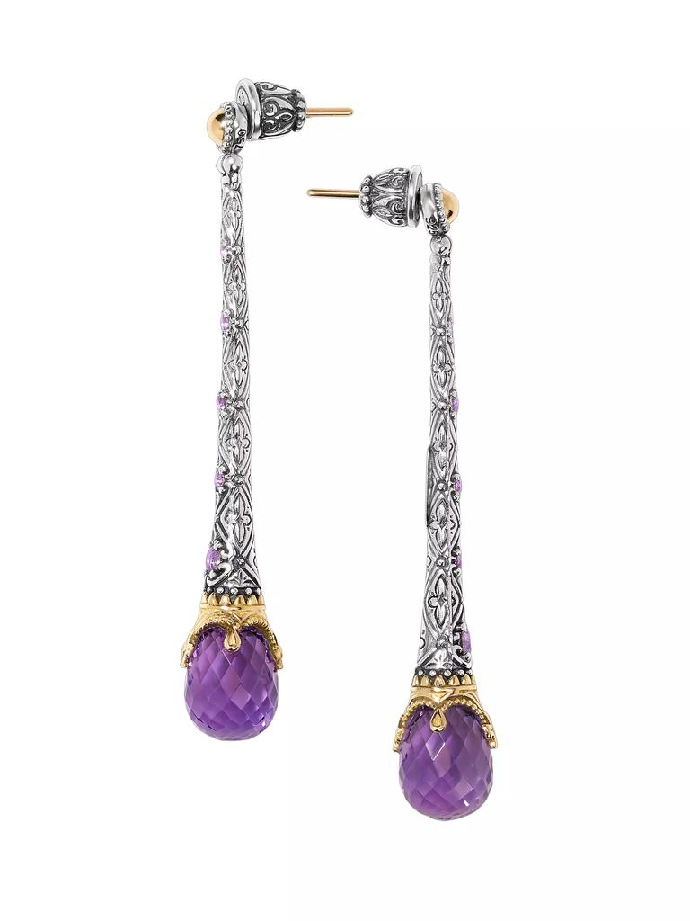 Konstantino Pythia Color Sterling Silver, 18K Yellow Gold & Amethyst Quartz Drop Earrings