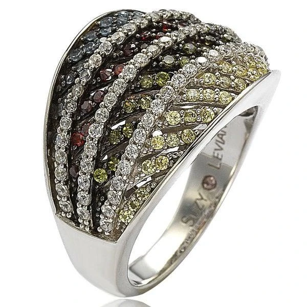 Suzy Levian Sterling Silver Cubic Zirconia Multi-Color Pave Ring 2