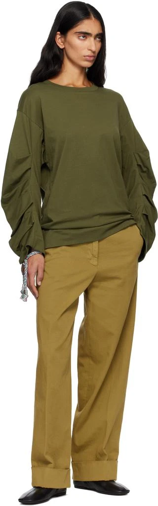 Dries Van Noten Khaki Cuffed Cotton Trousers 4