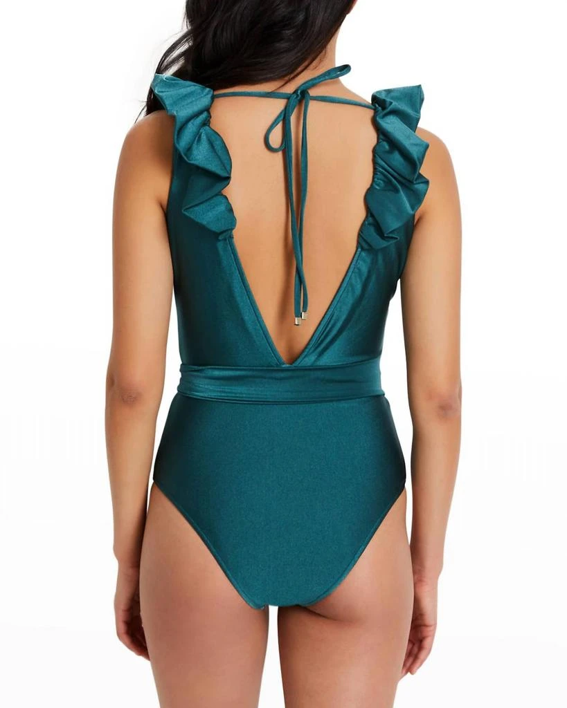 PatBO Plunge Ruffle One-Piece Swimsuit In Palace Green 2