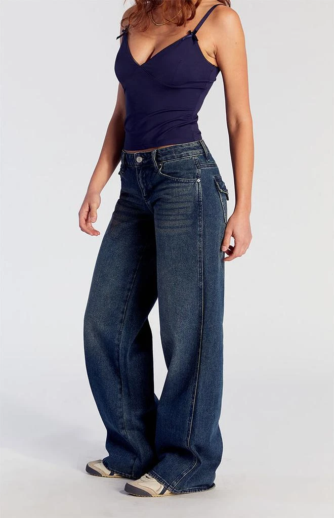 PacSun Casey Low Rise Baggy Jeans Button Pocket Dark Indigo 3