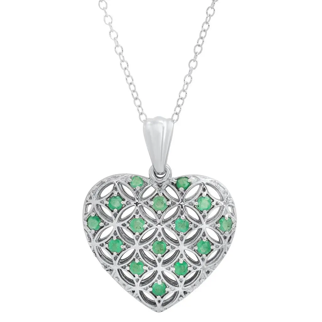 MAX + STONE 925 Sterling Silver Genuine Gemstone Heart Shape Filigree Pendant 18 Inch Chain