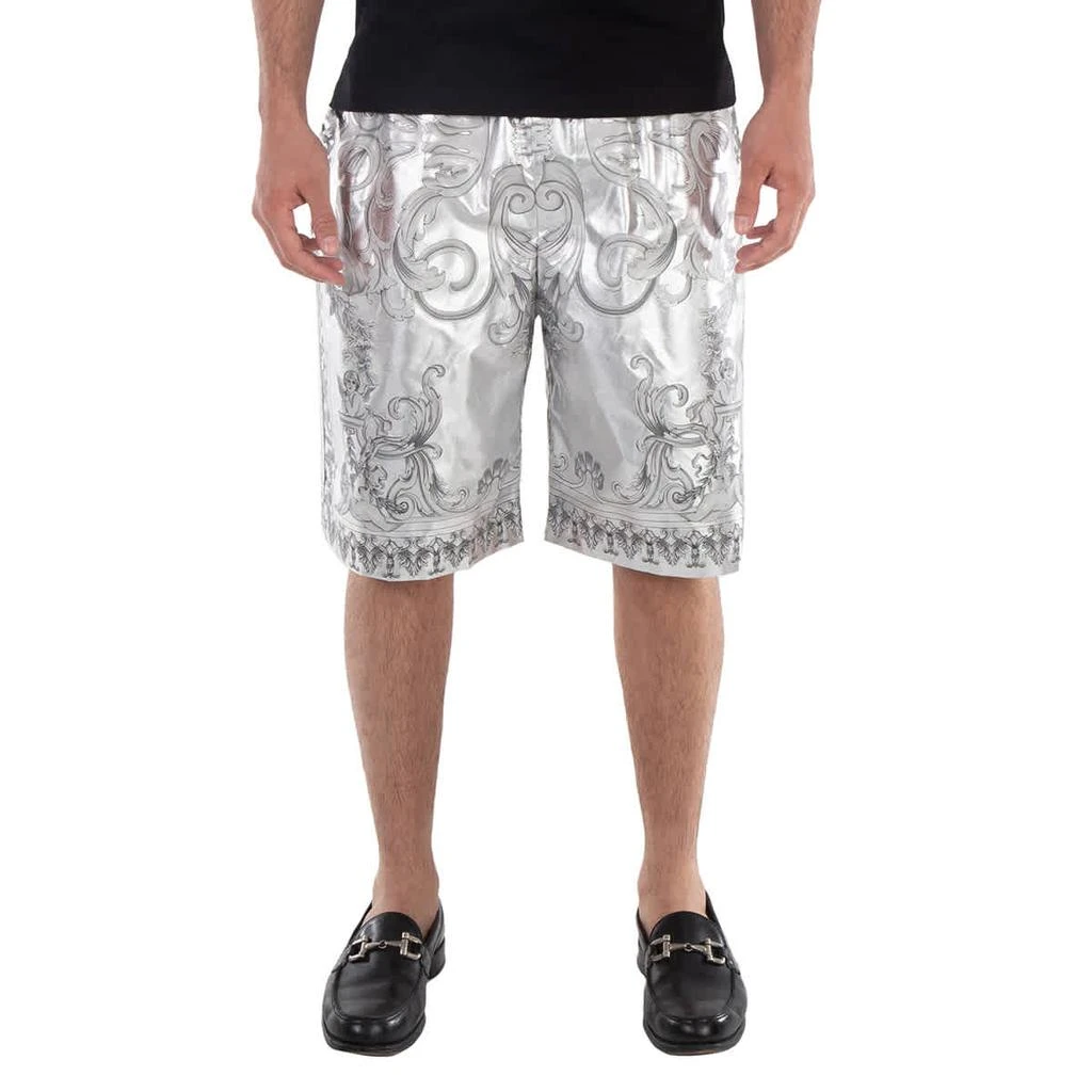 Versace Men
s Silver Baroque Print Silk Twill Shorts 1
