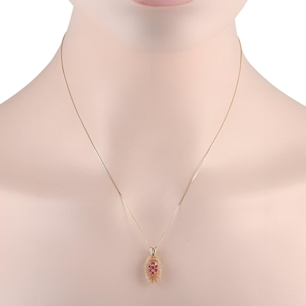 Non Branded 14K Yellow Gold 0.22ct Diamond and Ruby Necklace PD4-15491YRU
