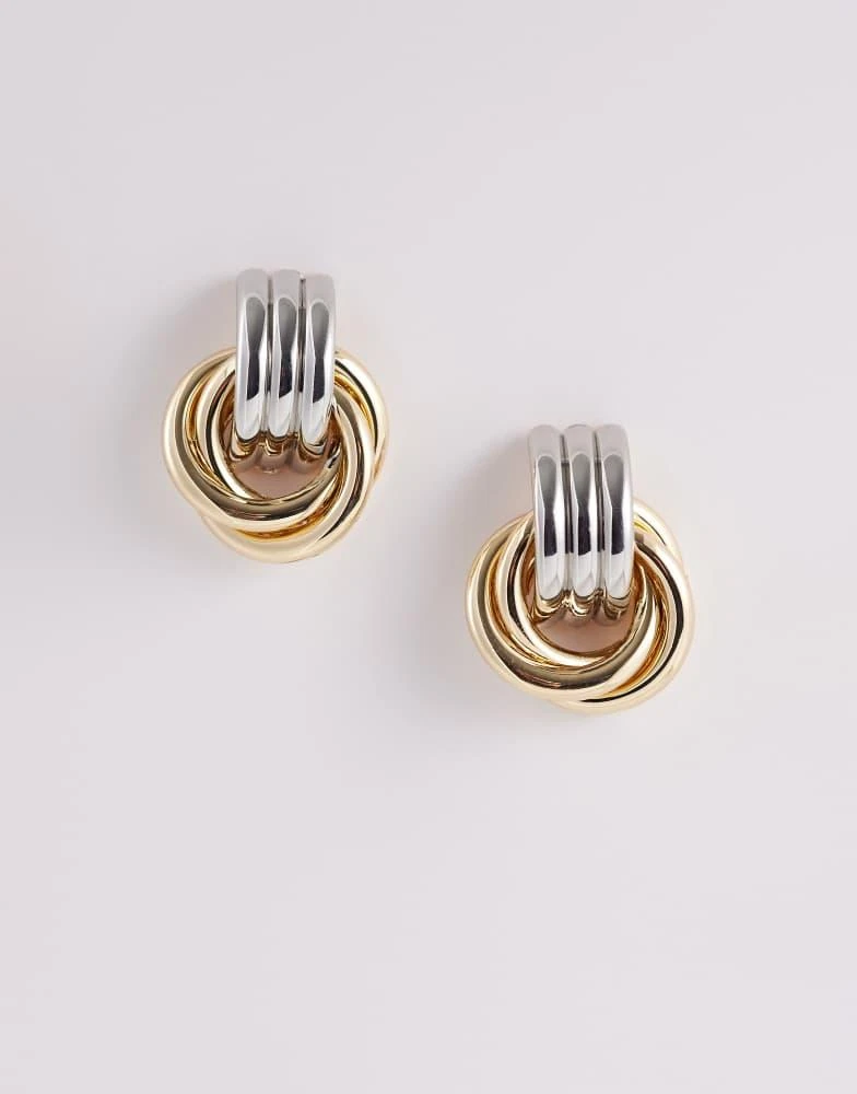 ASOS ASOS DESIGN stud door-knocker earrings in mixed silver and gold tone
