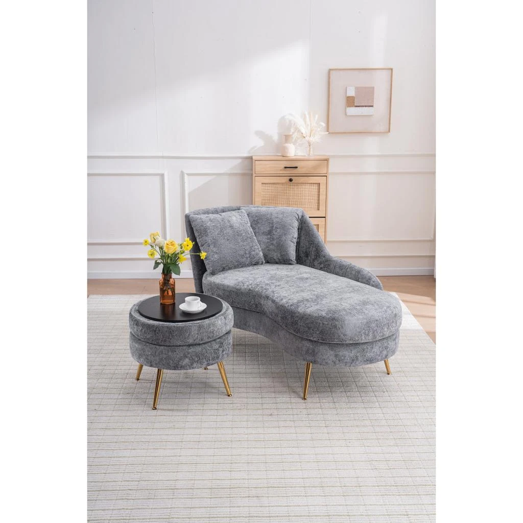 Streamdale Furniture Streamdale 58" Indoor Chenille Chair with Left Armrest 
Lumbar Pillow, Footstool Included. 6