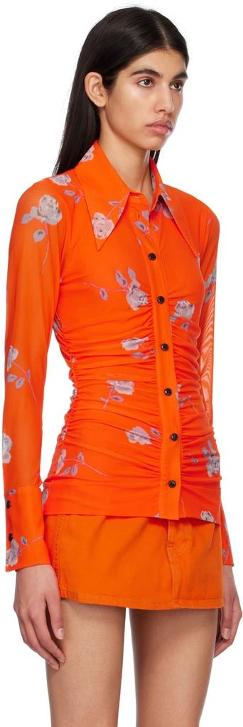 GANNI Orange Printed Ruched Shirt 2