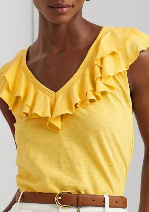 Ralph Lauren Ruffle Trim Slub Jersey Sleeveless T-Shirt 3
