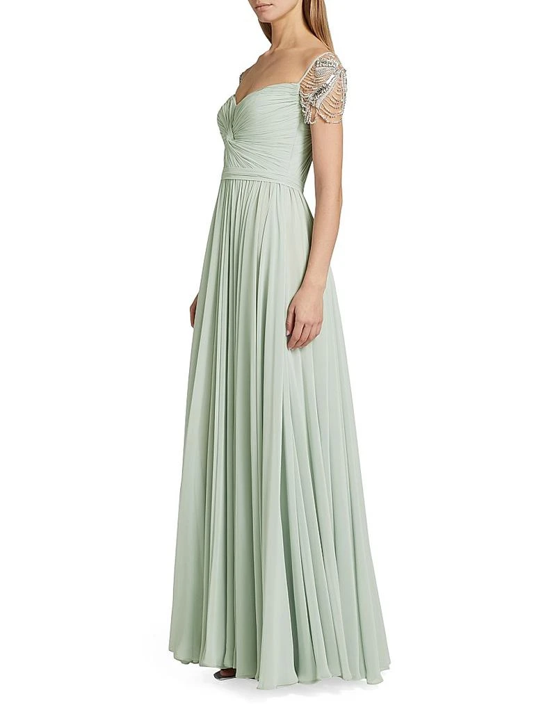 REEM ACRA Chiffon Embellished Pleated Gown 4