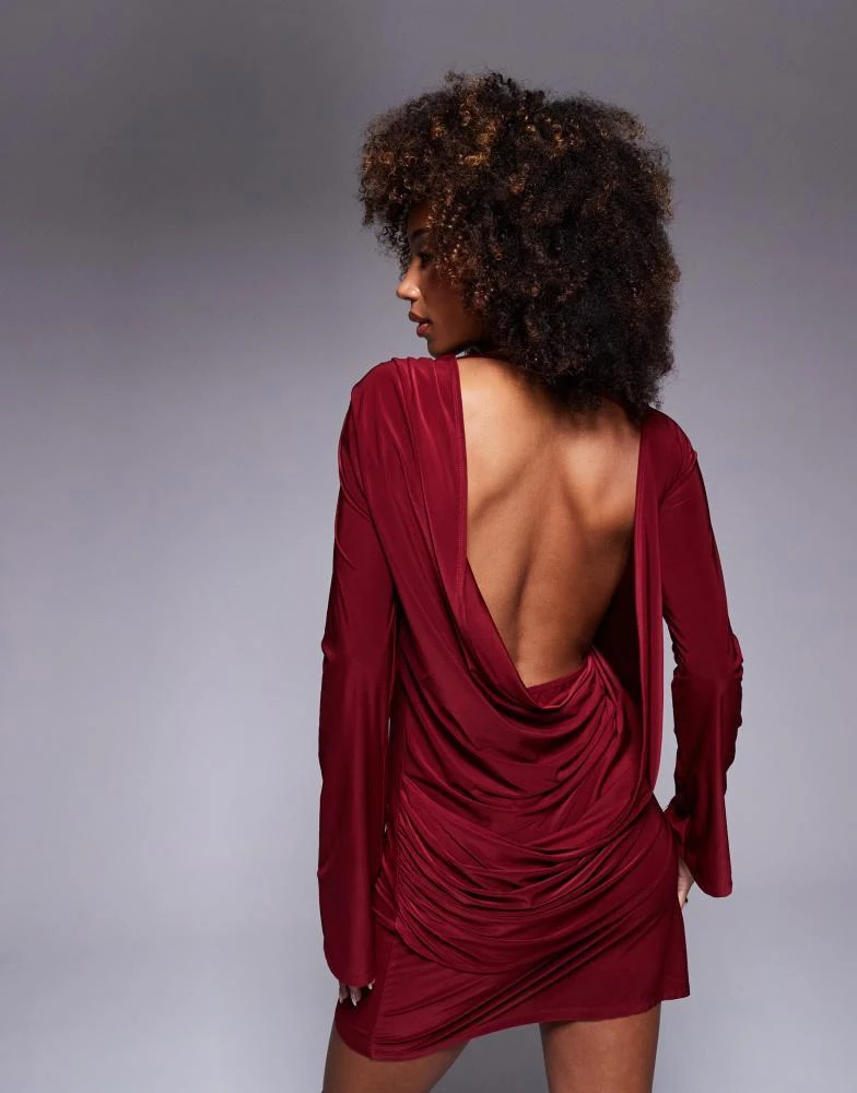 ASOS ASOS DESIGN double draped back off shoulder mini dress in burgundy 1