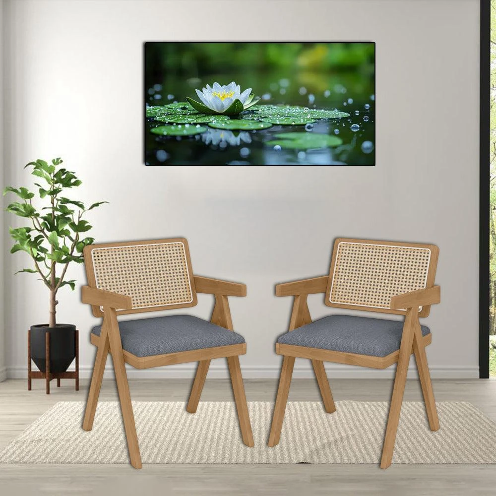 Hivvago Rattan Armchairs with Soft Seat Cushions and Solid Rubber Wood Frame -Set of 2