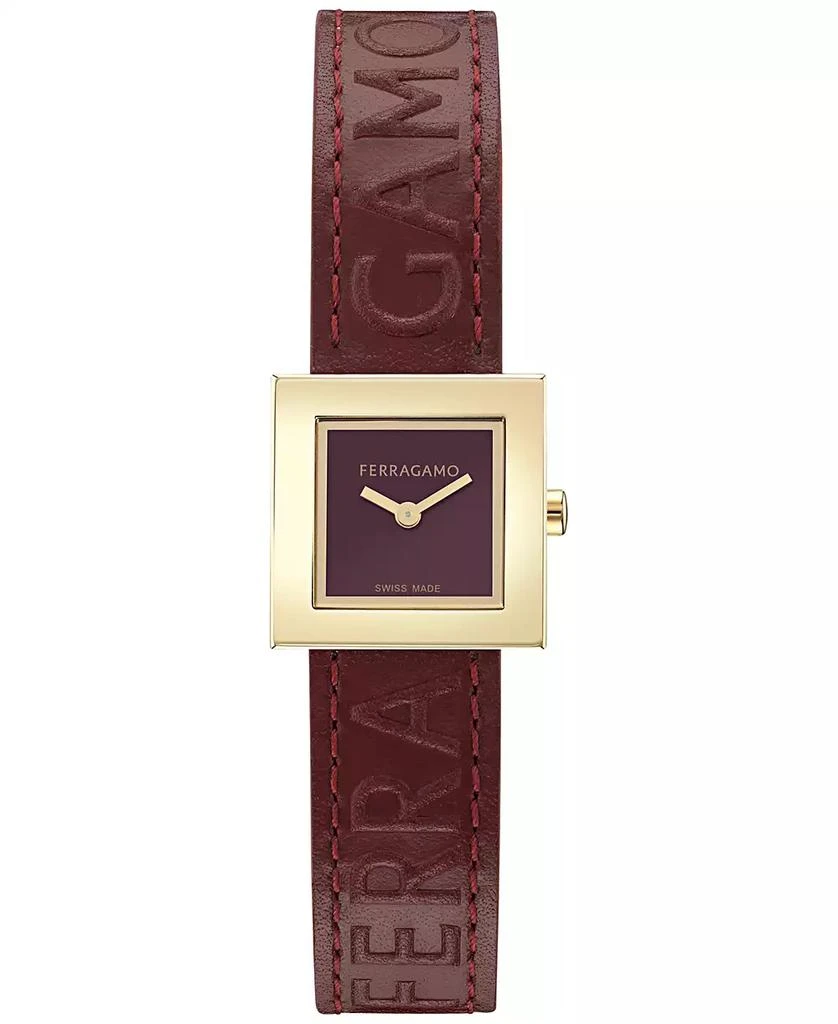 Salvatore Ferragamo Women's Swiss Portrait Burgundy Leather Strap Watch 20mm 1